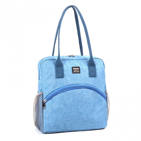 Imagen de Blue - 3# Cationic Dyed Polyester Waterproof Large Capacity Portable Insulated Lunch Bag 27x27x16cm, 1 Piece
