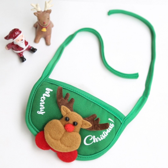 Immagine di Green - Christmas Reindeer Saliva Towel Bib Dog Cat Pet Supplies Suitable For Pets Within 7.5kg, 1 Piece