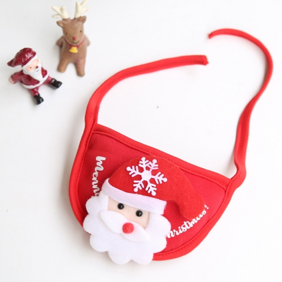 Immagine di Red - Christmas Santa Claus Saliva Towel Bib Dog Cat Pet Supplies Suitable For Pets Within 7.5kg, 1 Piece