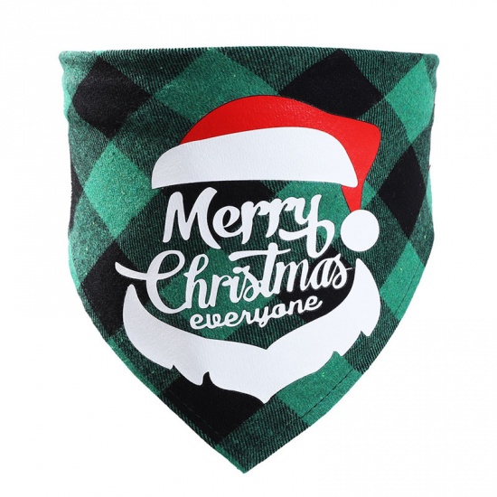 Immagine di Green - 5# Christmas Cotton Plaid Pet Saliva Towel Bib Triangle Scarf 42x42x60cm, 1 Piece