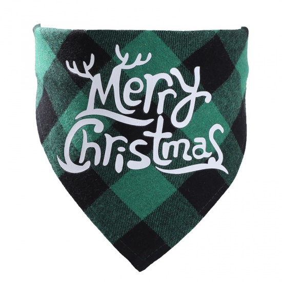 Immagine di Green - 6# Christmas Cotton Plaid Pet Saliva Towel Bib Triangle Scarf 42x42x60cm, 1 Piece