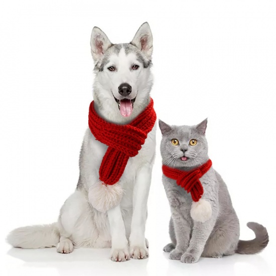 Immagine di Red - 40x4cm Christmas Scarf Pet Cat Dog Clothes New Year Dress Up Cosplay Costume, 1 Piece