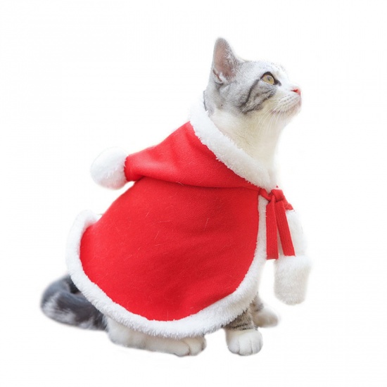 Picture of Red - M Christmas Cloak Pom Pom Ball Hat Pet Cat Dog Clothes New Year Dress Up Cosplay Costume, 1 Piece