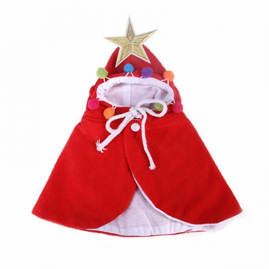 Immagine di Red - M Christmas Cloak Pom Pom Ball Star Hat Pet Cat Dog Clothes New Year Dress Up Cosplay Costume, 1 Piece