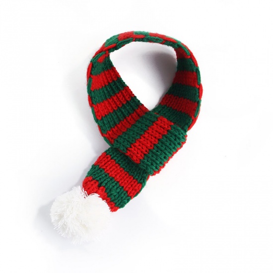 Immagine di Red & Green - 40x4cm Christmas Striped Knitting Scarf Pet Cat Dog Clothes New Year Dress Up Cosplay Costume, 1 Piece