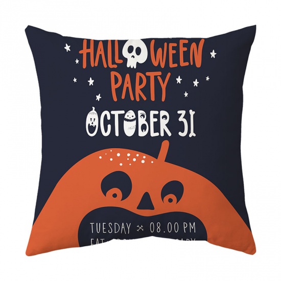 Picture of Orange - 2# Halloween Printed Velvet Square Pillowcase Home Textile 45x45cm, 1 Piece