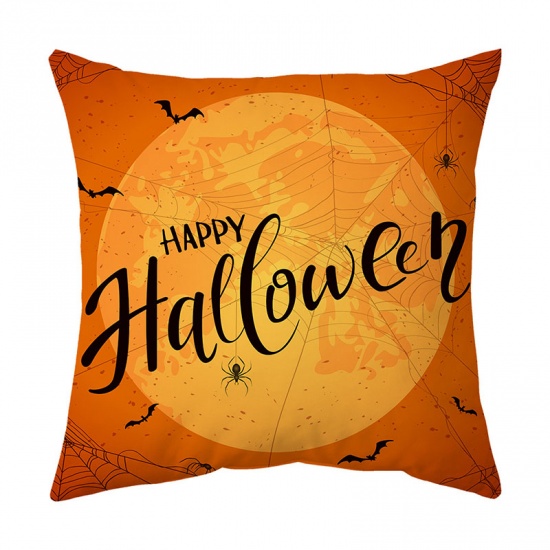 Picture of Orange - 4# Halloween Printed Velvet Square Pillowcase Home Textile 45x45cm, 1 Piece