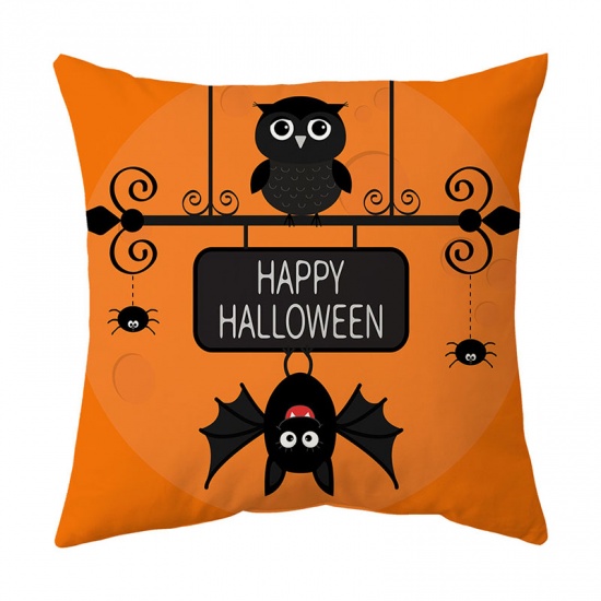 Picture of Orange - 5# Halloween Printed Velvet Square Pillowcase Home Textile 45x45cm, 1 Piece