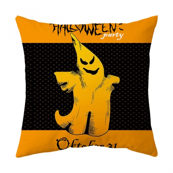 Picture of Orange - 7# Halloween Printed Velvet Square Pillowcase Home Textile 45x45cm, 1 Piece