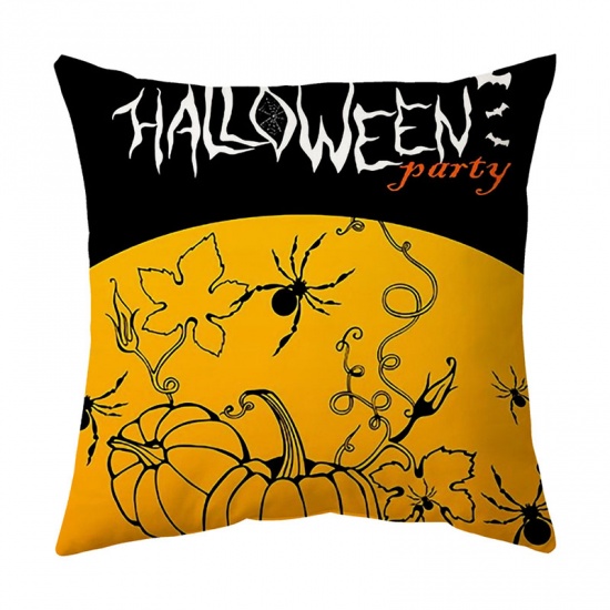 Picture of Orange - 8# Halloween Printed Velvet Square Pillowcase Home Textile 45x45cm, 1 Piece
