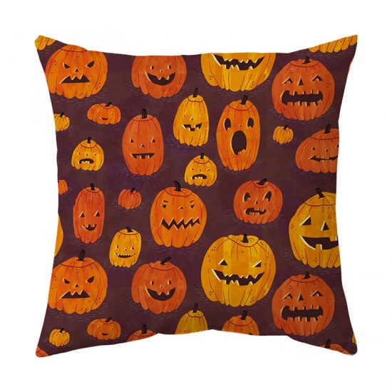 Picture of Orange - 14# Halloween Printed Velvet Square Pillowcase Home Textile 45x45cm, 1 Piece
