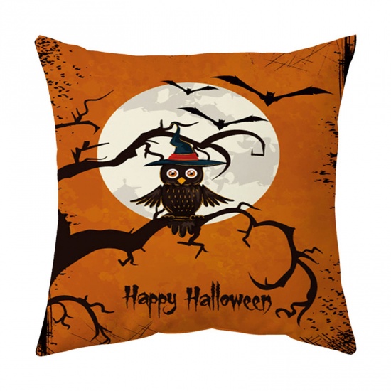 Picture of Orange - 15# Halloween Printed Velvet Square Pillowcase Home Textile 45x45cm, 1 Piece