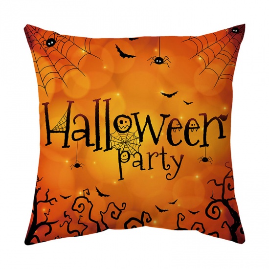 Picture of Orange - 19# Halloween Printed Velvet Square Pillowcase Home Textile 45x45cm, 1 Piece