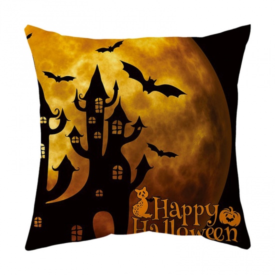Picture of Orange - 22# Halloween Printed Velvet Square Pillowcase Home Textile 45x45cm, 1 Piece