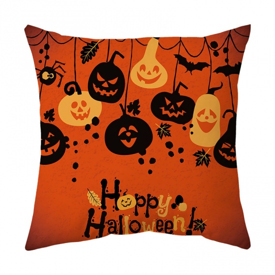 Picture of Orange - 25# Halloween Printed Velvet Square Pillowcase Home Textile 45x45cm, 1 Piece