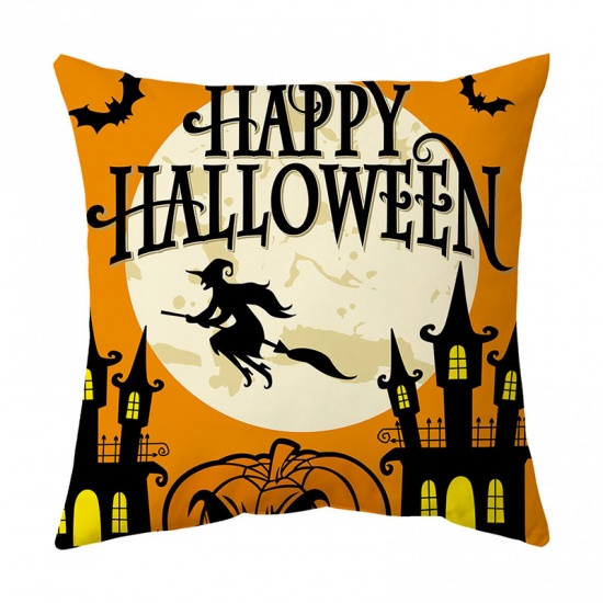 Picture of Orange - 28# Halloween Printed Velvet Square Pillowcase Home Textile 45x45cm, 1 Piece