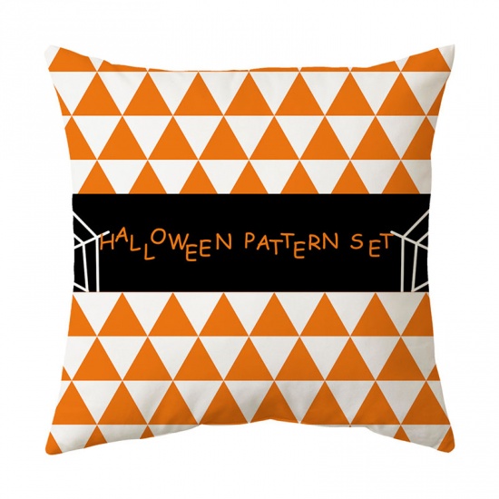 Picture of Orange - 30# Halloween Printed Velvet Square Pillowcase Home Textile 45x45cm, 1 Piece