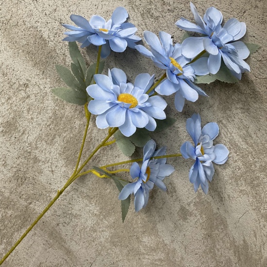 Image de Bleu clair - 6 # Fleur De Chrysanthème Artificielle en Faux Soie Arrangement floral Décoration de la maison 60cm de long, 1 Pièce