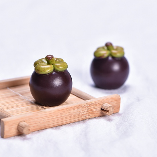 Immagine di Dark Purple - 8# Mangosteen Fruit Resin Micro Landscape Miniature Decoration 3x2.6cm, 1 Piece