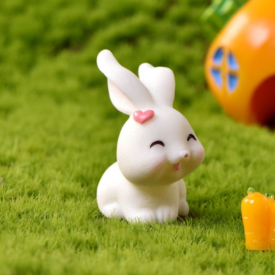 Picture of White - 10# Rabbit Bunny Paradise Resin Micro Landscape Miniature Decoration 3.3x3cm, 1 Piece