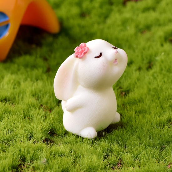 Picture of White - 12# Rabbit Bunny Paradise Resin Micro Landscape Miniature Decoration 3x2cm, 1 Piece