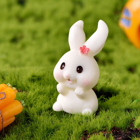 Picture of White - 15# Rabbit Bunny Paradise Resin Micro Landscape Miniature Decoration 3.6x1.9cm, 1 Piece