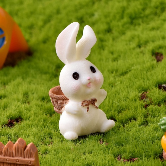 Picture of White - 21# Rabbit Bunny Paradise Resin Micro Landscape Miniature Decoration 4.2x2.2cm, 1 Piece