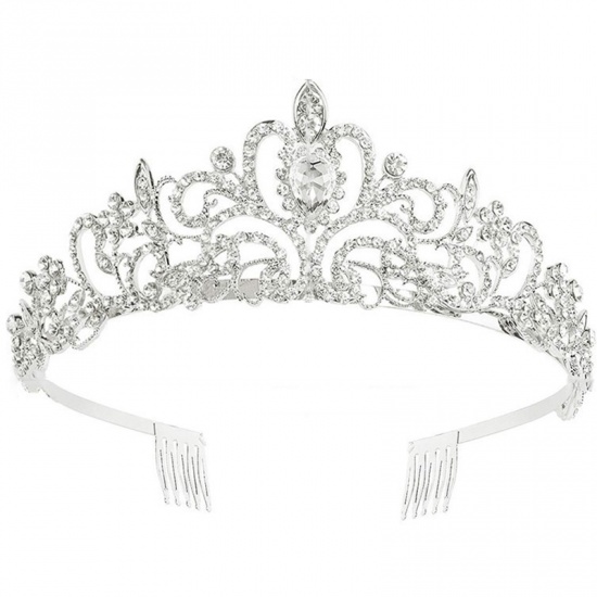Picture of Silver Tone - Rhinestone Tiara For Women Birthday Party Favors 15x13x4cm, 1 Piece