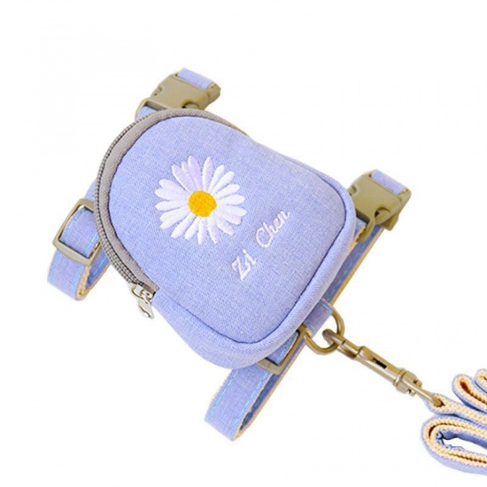 Immagine di Blue - L Embroidery Daisy Pet Chest Strap Leash Rope With Backpack Pet Supplies, 1 Piece
