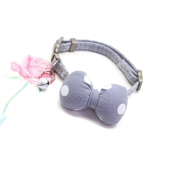 Immagine di Gray - S Polyester Dot Bowknot Adjustable Dog Collar With Bell Pet Supplies, 1 Piece