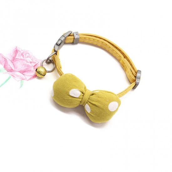 Immagine di Yellow - S Polyester Dot Bowknot Adjustable Dog Collar With Bell Pet Supplies, 1 Piece