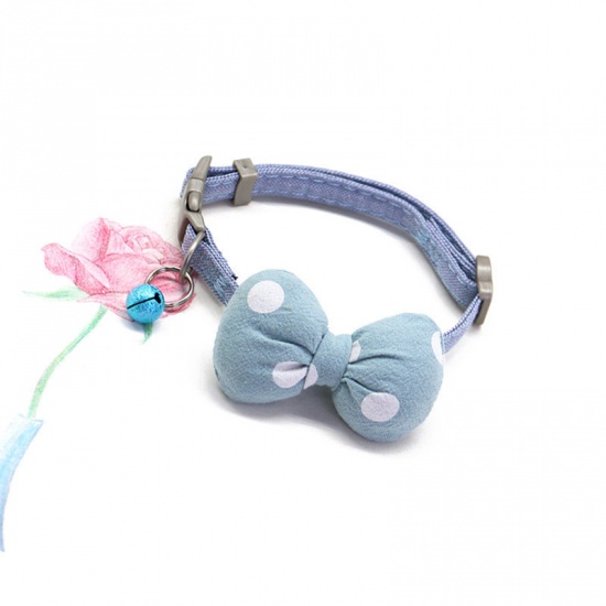 Immagine di Blue - M Polyester Dot Bowknot Adjustable Dog Collar With Bell Pet Supplies, 1 Piece