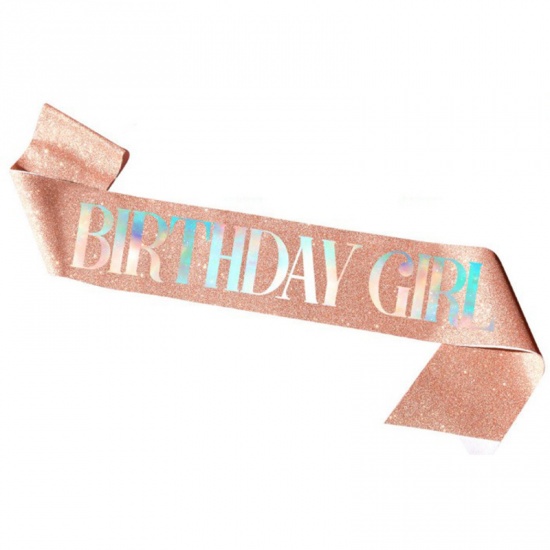 Immagine di Rose Gold - Rainbow Color Glitter Birthday Girl Sash For Women Birthday Party Favors 158x9.5cm, 1 Piece