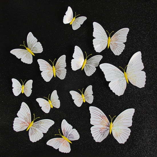 Immagine di Yellow - PVC 3D Butterfly Glitter DIY Art Wall Stickers Home Decoration 12cm - 6cm, 1 Set