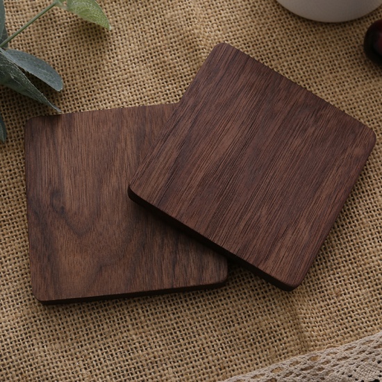 Picture of Coffee - 8# Square Walnut Insulation Japanese Tea Ceremony Cup Pad 8.8x8.8x1cm, 1 Piece