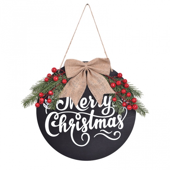 Picture of Black - 2# Wooden Round Christmas Hanging Decoration For Closet Door And Window 30cm Dia., 1 Piece