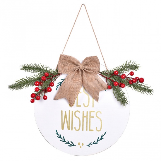 Immagine di White - 3# Wooden Round Christmas Hanging Decoration For Closet Door And Window 30cm Dia., 1 Piece
