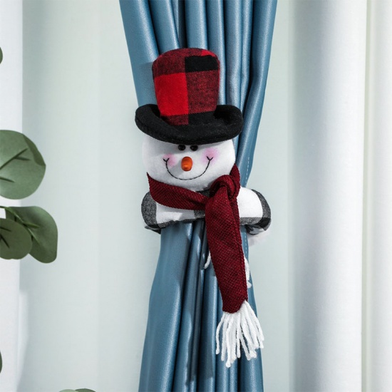 Immagine di Red - Christmas Snowman Doll Curtain Tiebacks Clips Holdbacks Home Decoration 48x17cm, 1 Piece