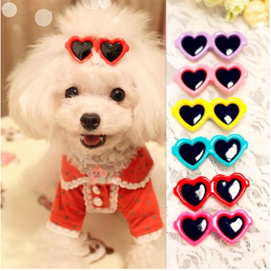 Picture of Red - Plastic Heart Cute Cat Dog Hair Clip Pet Accessories 4cm long, 2 PCs