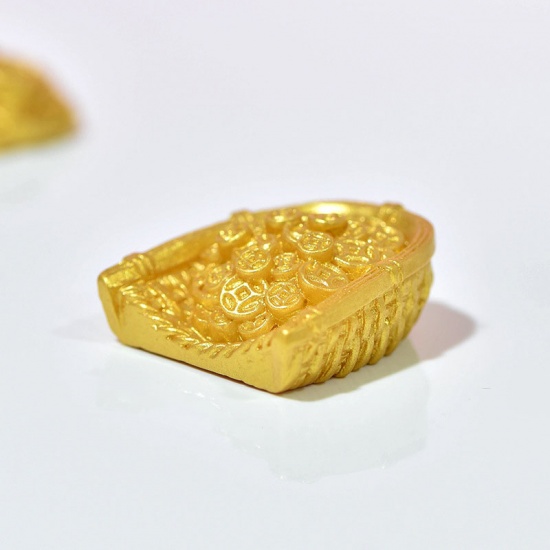 Picture of Golden - 10# Dustpan Cute Fortune Tiger Resin Micro Landscape Miniature Decoration 3.4x1.6cm, 1 Piece
