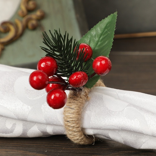 Picture of Red - 1# Christmas Plastic Napkin Ring Buckle Holder Table Decoration 9x9x4.5cm, 1 Piece