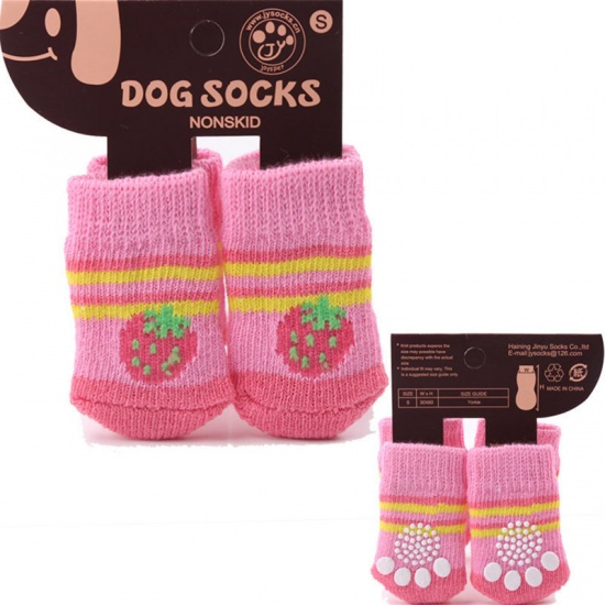 Immagine di Pink - L 2# Winter Warm Acrylic Wool Knitted Dog Socks Pet Accessories, 1 Set（4 PCs/Set）