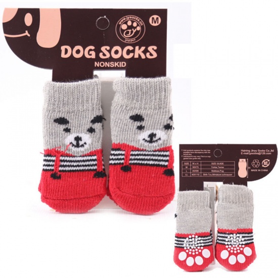 Picture of Red - S 6# Winter Warm Acrylic Wool Knitted Dog Socks Pet Accessories, 1 Set（4 PCs/Set）