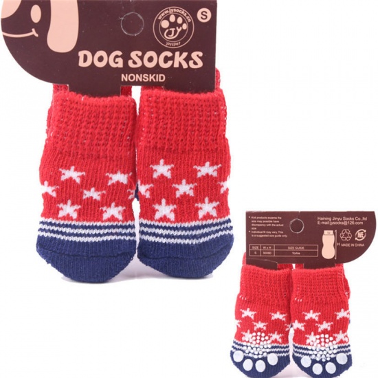 Picture of Red - M 7# Winter Warm Acrylic Wool Knitted Dog Socks Pet Accessories, 1 Set（4 PCs/Set）