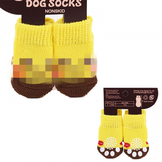 Immagine di Yellow - L 8# Winter Warm Acrylic Wool Knitted Dog Socks Pet Accessories, 1 Set（4 PCs/Set）