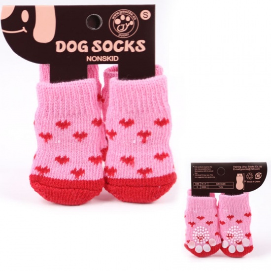 Immagine di Pink - S 9# Winter Warm Acrylic Wool Knitted Dog Socks Pet Accessories, 1 Set（4 PCs/Set）