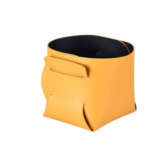 Immagine di Yellow - 1# Faux Leather Key Sundries Storage Containers For Hallway And Living Room 10x9x10cm, 1 Piece