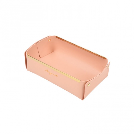 Picture of Pink - 5# Faux Leather Key Sundries Storage Tray Containers For Hallway And Living Room 13.5x12.5x6.5cm, 1 Piece