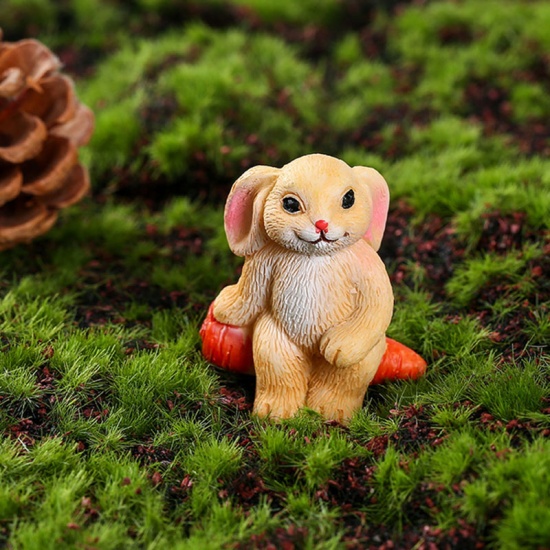Picture of Pale Yellow - 1# Cute Rabbit Resin Micro Landscape Miniature Decoration 4x3.4cm, 1 Piece