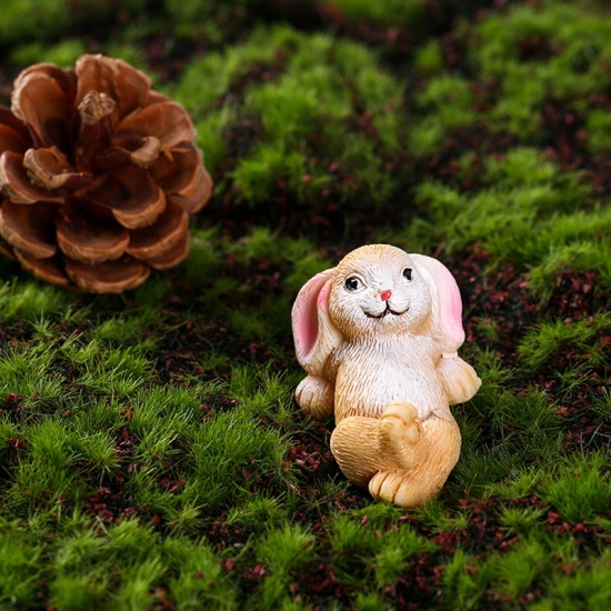 Picture of Pale Yellow - 2# Cute Rabbit Resin Micro Landscape Miniature Decoration 4.1x2.9cm, 1 Piece